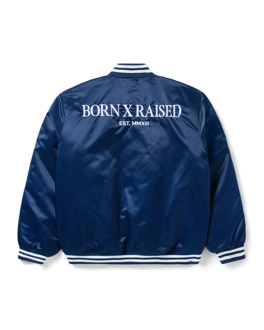 CREST SATIN STADIUM JACKET: NAVY
