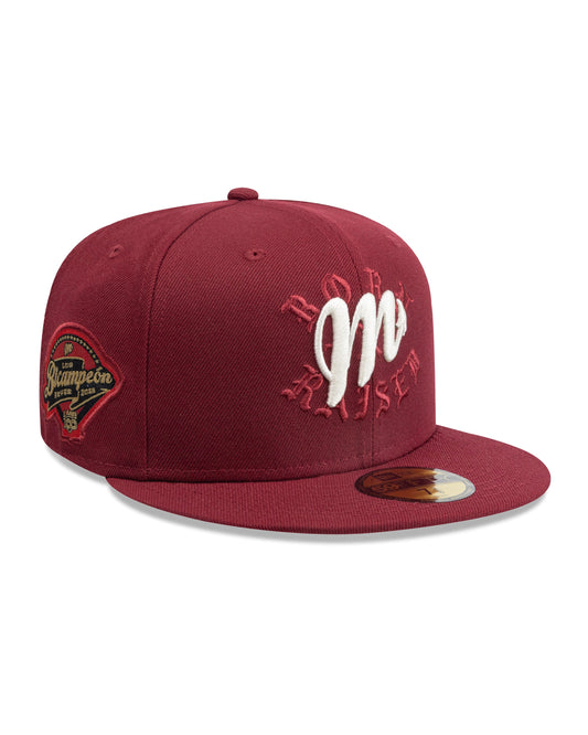 BORN X RAISED + DIABLOS 2X CHAMPS ROCKER FITTED HAT: BURGUNDY