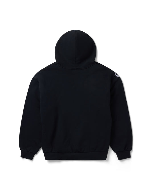 EMBROIDERED JUMBO SCRIPT HOODIE: BLACK