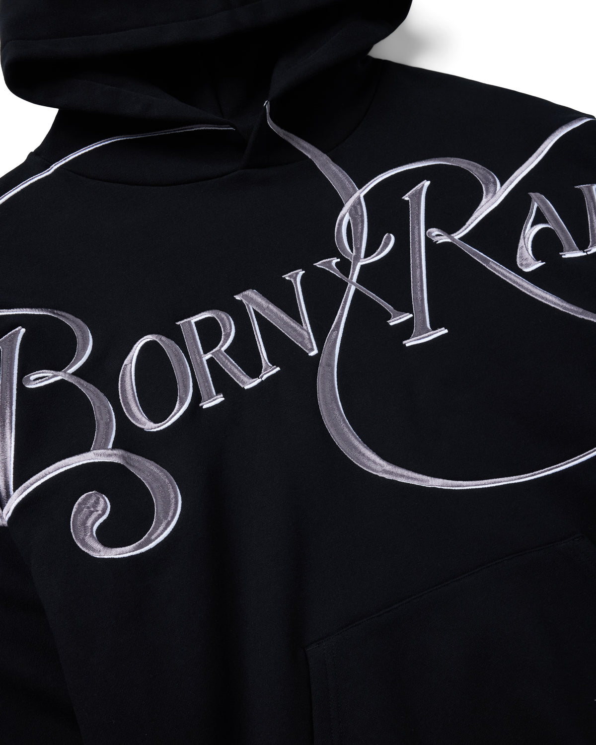 EMBROIDERED JUMBO SCRIPT HOODIE: BLACK