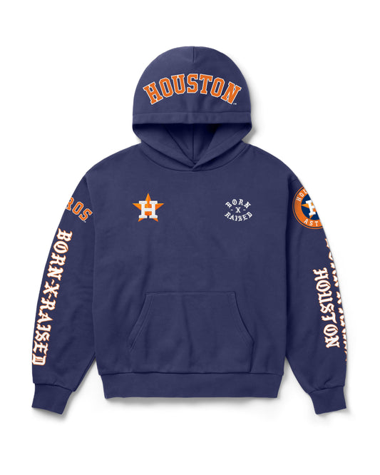 BORN X RAISED + ASTROS MONEYBALL HOODIE: NAVY