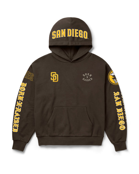 BORN X RAISED + PADRES MONEYBALL HOODIE: BROWN