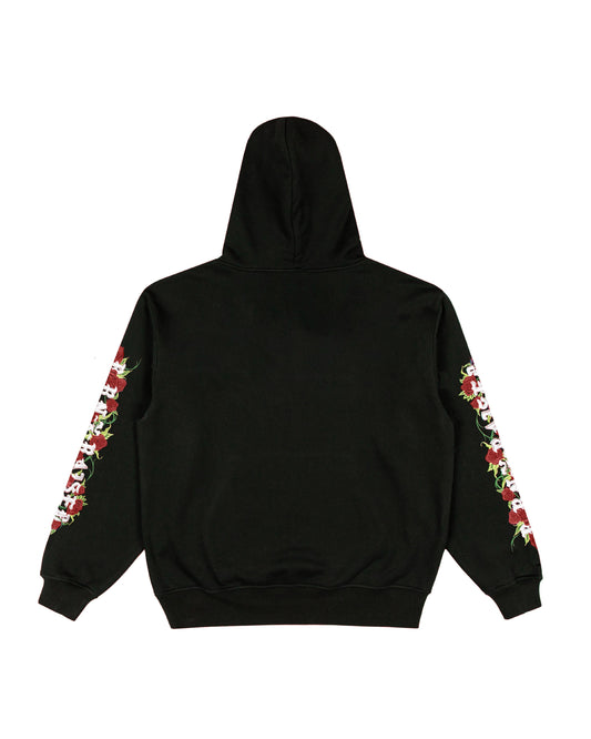 EMBROIDERED ROSES HOODIE: BLACK