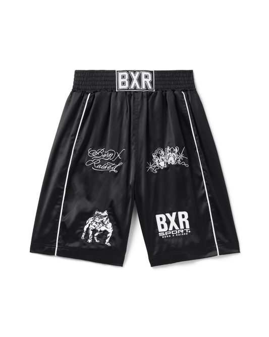 SATIN BOXING TRUNKS : BLACK