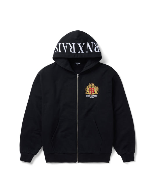 CREST ZIP-UP HOODIE: BLACK