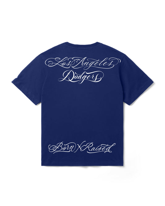 BORN X RAISED + DODGERS FINE LINE TEE: BLUE
