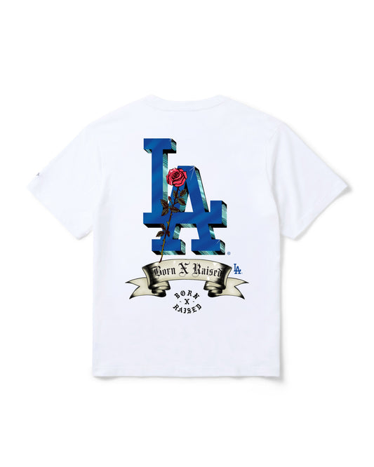 BORN X RAISED + DODGERS ROSE TEE: WHITE