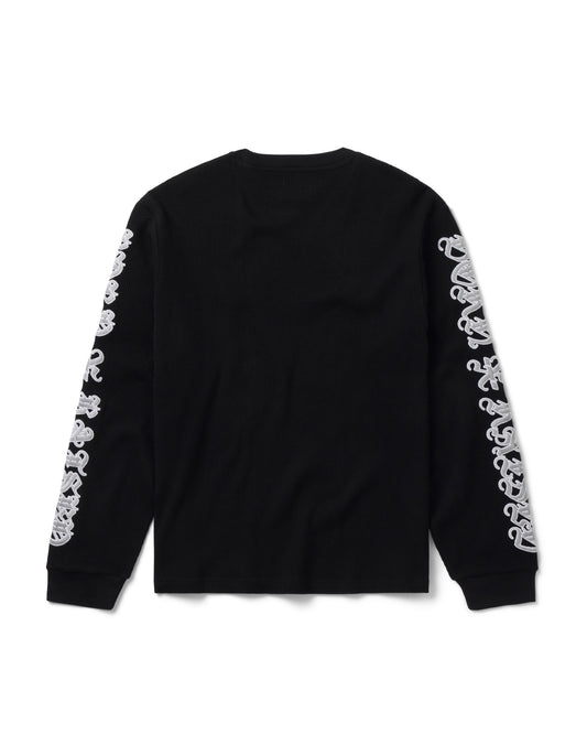 GOTHIC EMBROIDERED WAFFLE THERMAL: BLACK