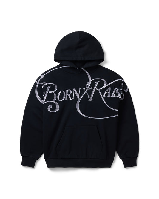 EMBROIDERED JUMBO SCRIPT HOODIE: BLACK