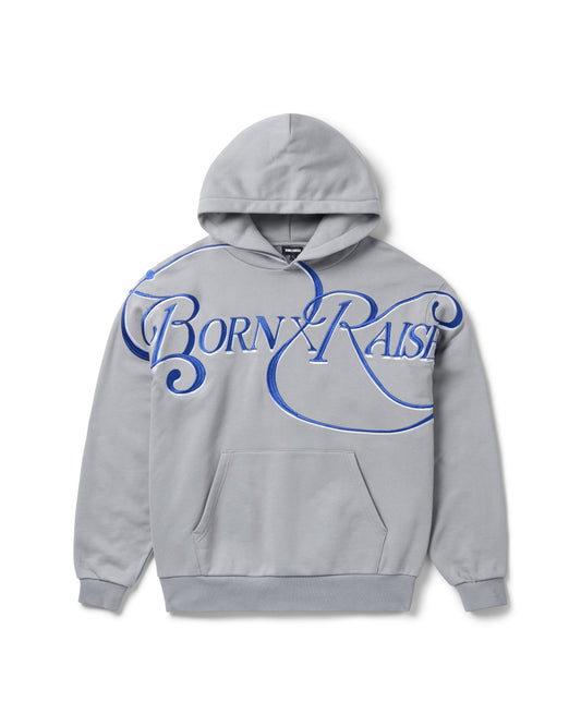 EMBROIDERED JUMBO SCRIPT HOODIE: GREY
