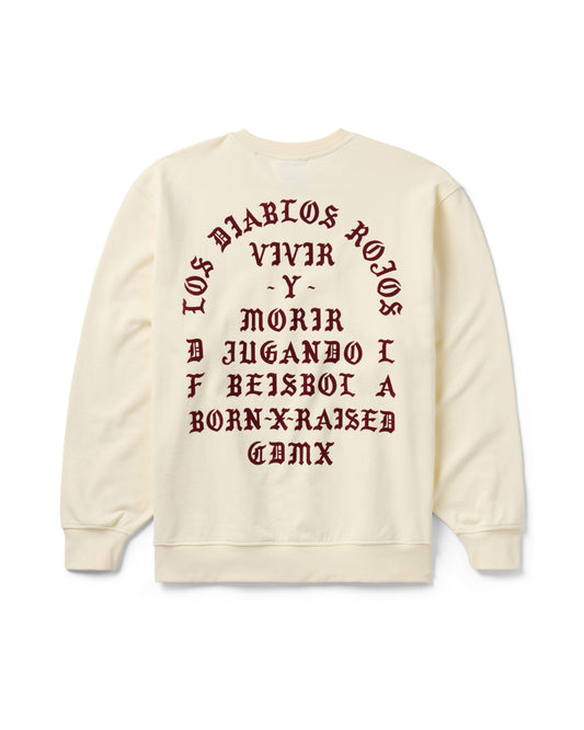 BORN X RAISED + DIABLOS FLOCKED MEMORIAL CREWNECK: CREAM