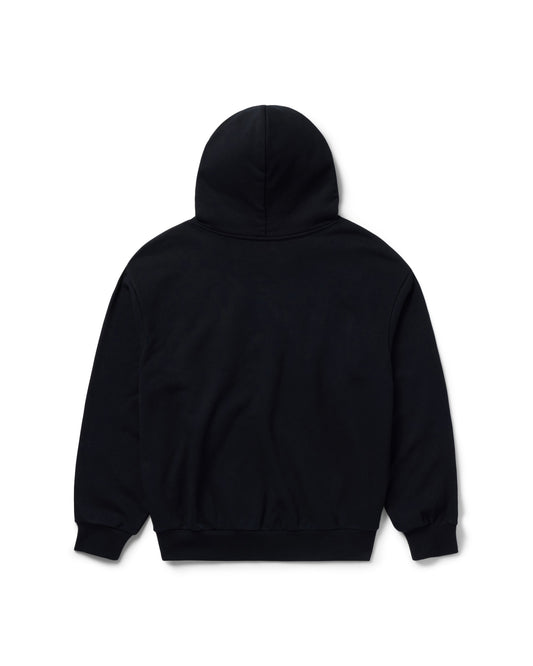 APPLIQUE STACK HOODIE: BLACK