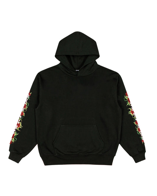EMBROIDERED ROSES HOODIE: BLACK