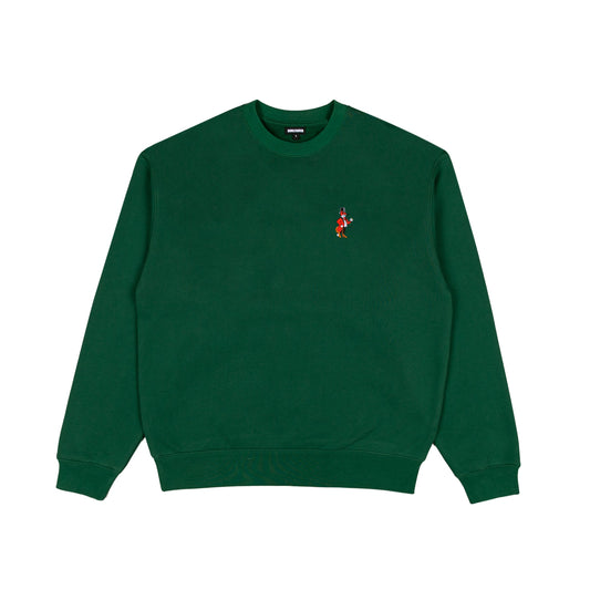 EMBROIDERED SNOOTY ROCKER CREWNECK: HUNTER GREEN