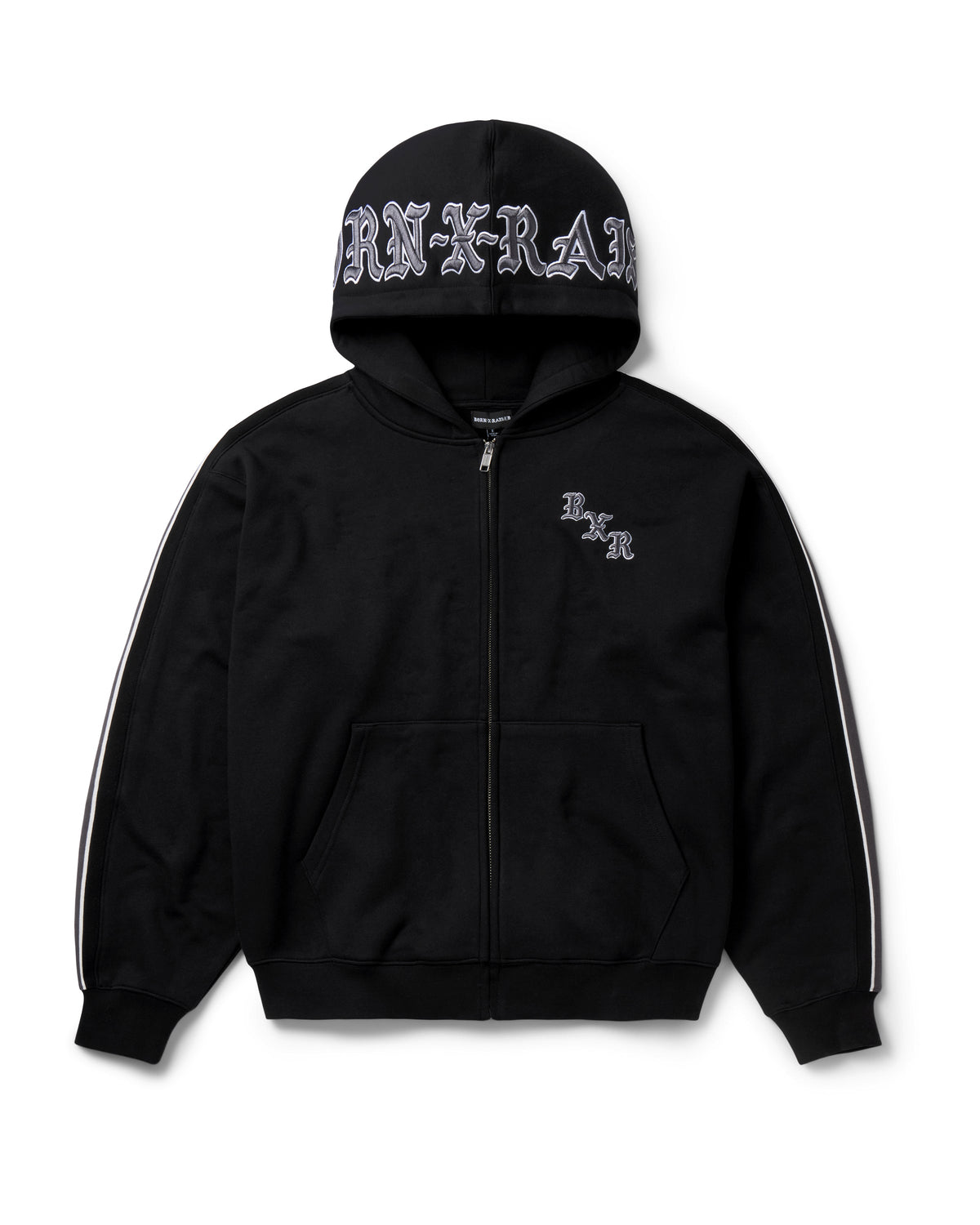 SPORT STRIPE ZIP-UP HOODIE: BLACK