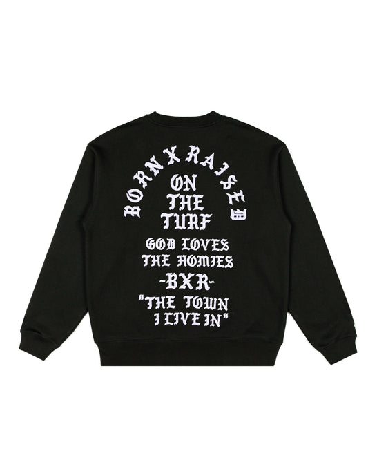 THE TOWN FELT LETTER CREWNECK: BLACK