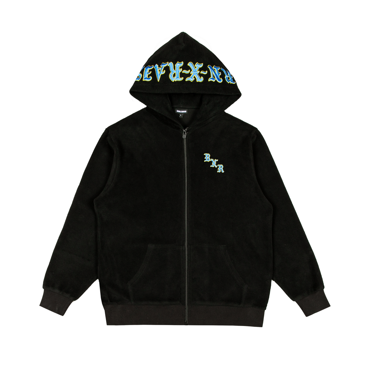 BXR EMBROIDERED INSIDE OUT ZIP-UP HOODIE: BLACK