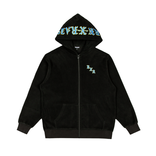 BXR EMBROIDERED INSIDE OUT ZIP-UP HOODIE: BLACK
