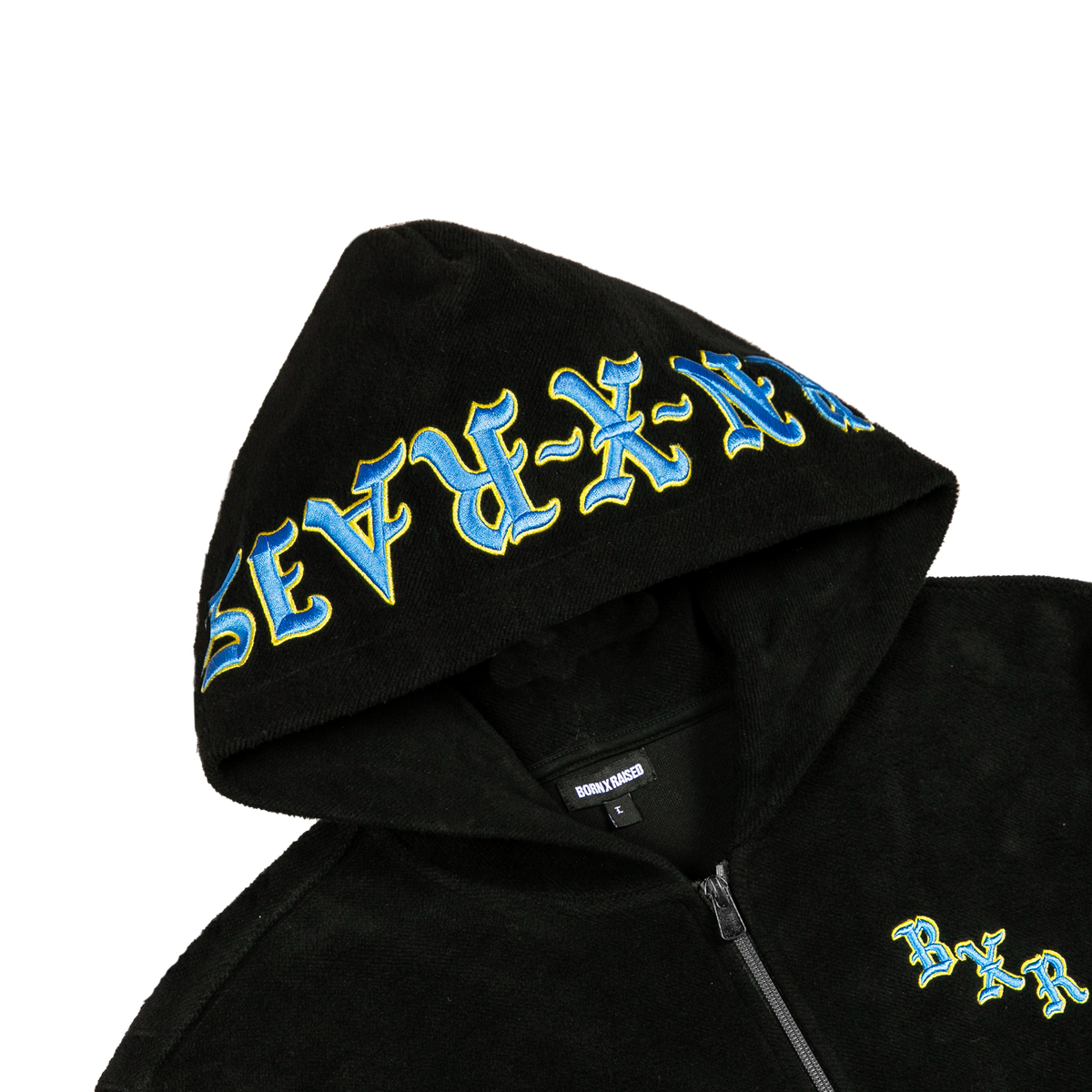 BXR EMBROIDERED INSIDE OUT ZIP-UP HOODIE: BLACK