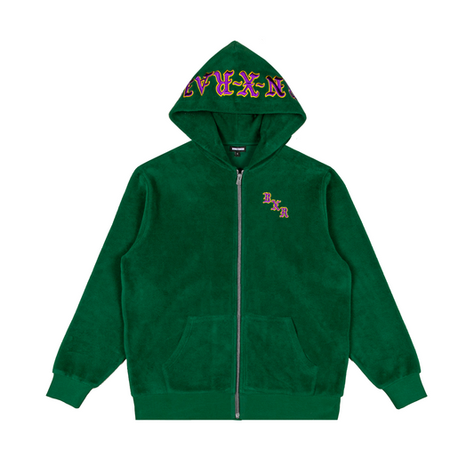 BXR EMBROIDERED INSIDE OUT ZIP-UP HOODIE: HUNTER GREEN